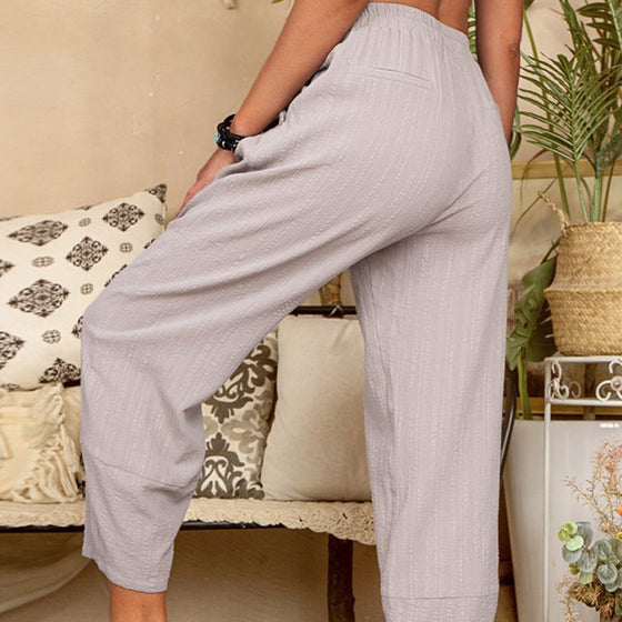 Enfärgade fritidsbyxor i bomull och linne