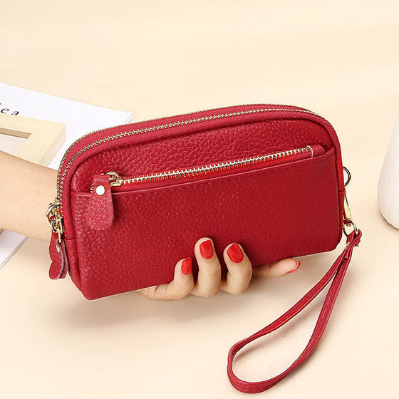 Dam lång plånbok i läder med stor kapacitet