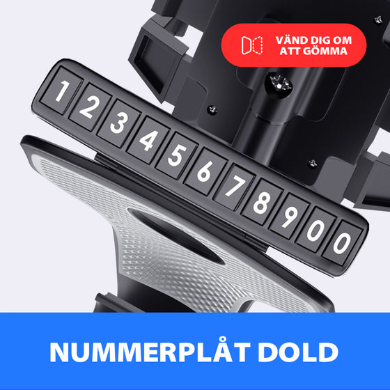 Telefonhållare med nummerplatta i instrumentbrädan