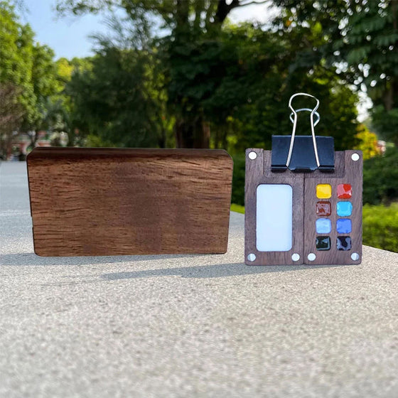 Bärbar akvarellpalett i valnöt