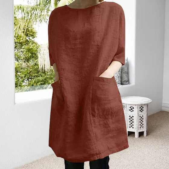 Klänning i bomull och linne