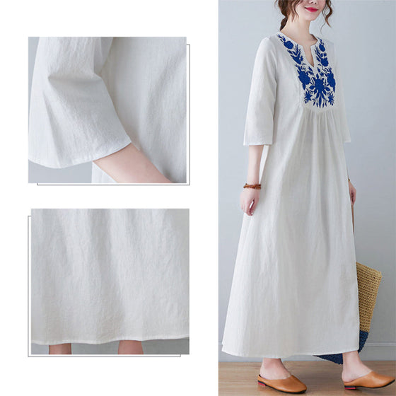 Broderad lång klänning