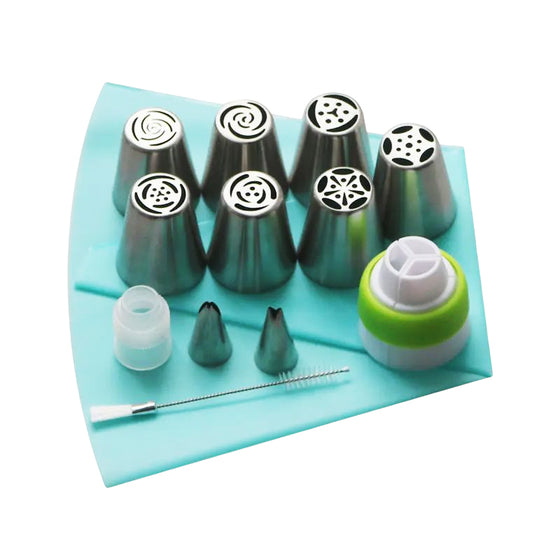 En uppsättning rostfria pipar (13 st.) För att dekorera muffins och tårta