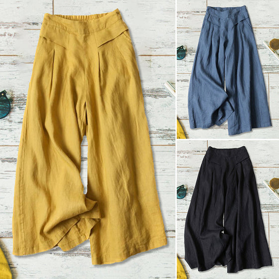 Damer avslappnad lös bomull linne breda ben