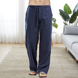 Herr casual linnebyxor med resår i midjan