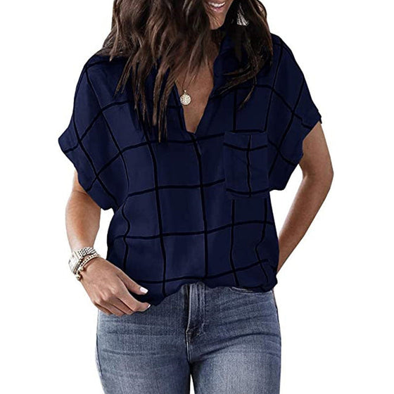 V-ringad skjorta med rutigt tryck