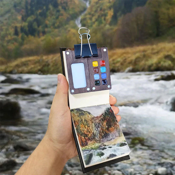 Bärbar akvarellpalett i valnöt