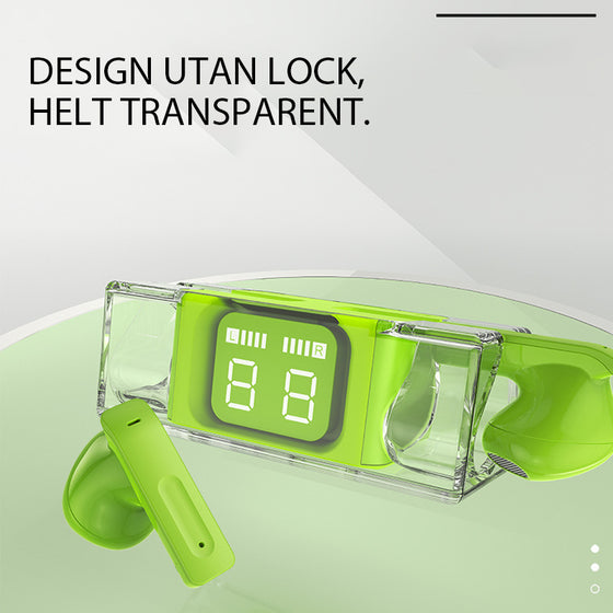 Trådlösa hörlurar med transparent fodral