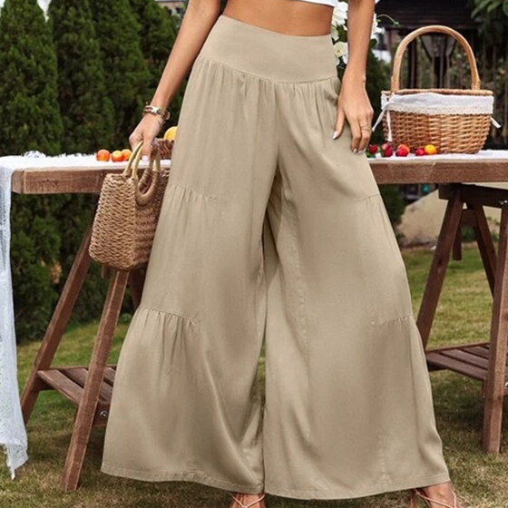 Enfärgade byxor med vida ben