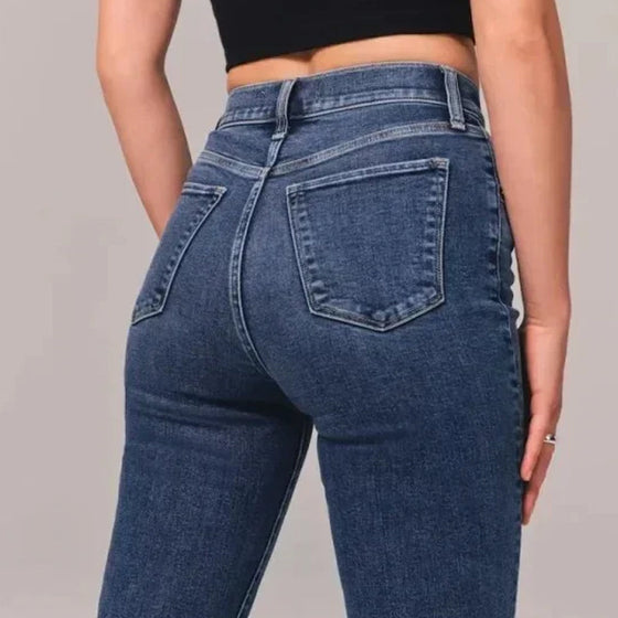 Hög midja stretch flare jeans
