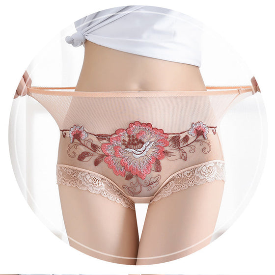 Högmidjade spetsbroderade trosor