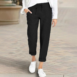 Casual enfärgade byxor med fickor