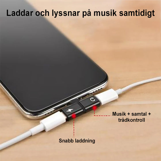 2-i-1 Hörlursadapter med Två Portar för iPhone