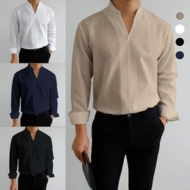 V-ringad enfärgad långärmad skjorta