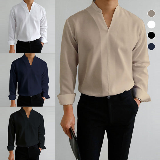 V-ringad enfärgad långärmad skjorta