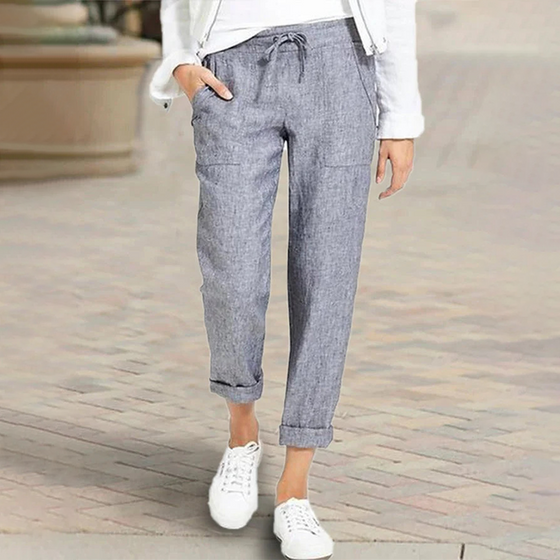 Casual enfärgade byxor med fickor