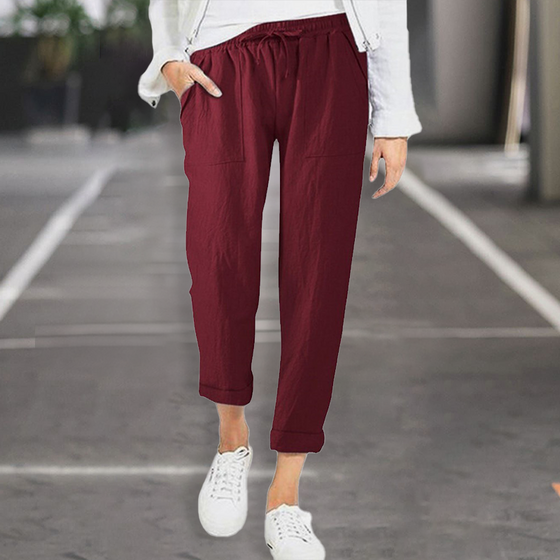 Casual enfärgade byxor med fickor