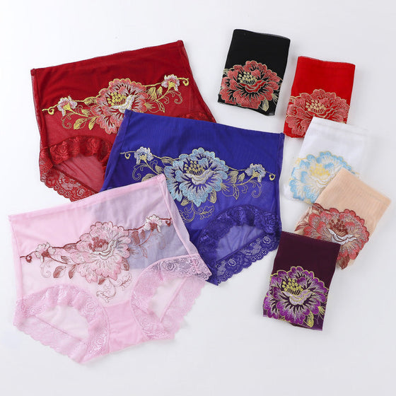 Högmidjade spetsbroderade trosor