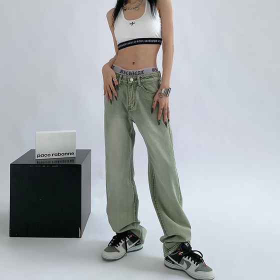 High Waist Pocket Straight Jeans