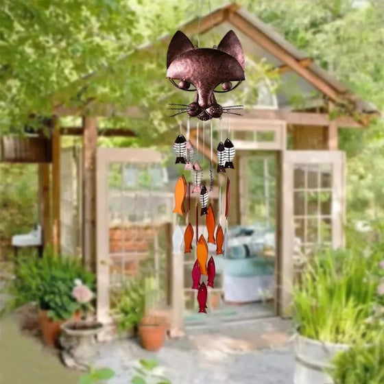 Hantverk Metall Kul Katt och Fisk Vindspel