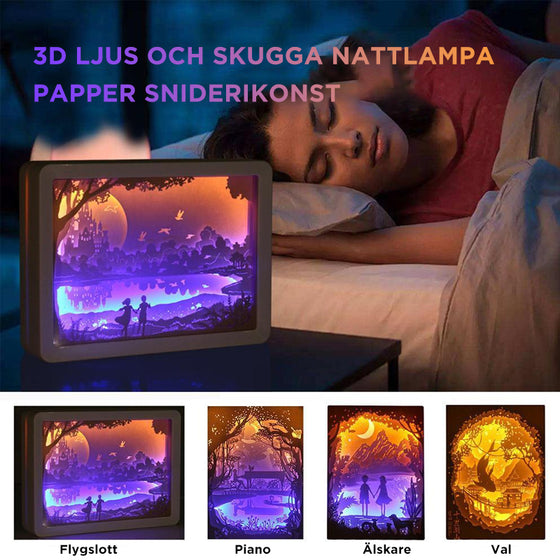 3D ljus och skugga nattlampa papperssnideri konst