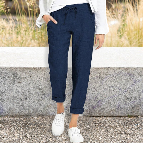 Casual enfärgade byxor med fickor