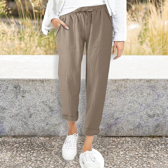 Casual enfärgade byxor med fickor