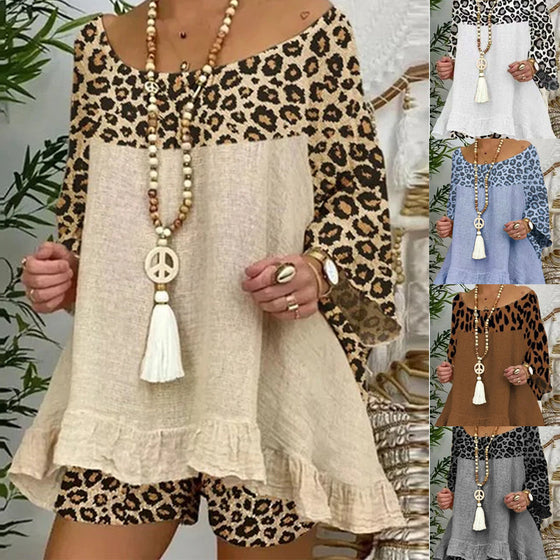 Kvinnors leopardtryckt T-shirt shorts