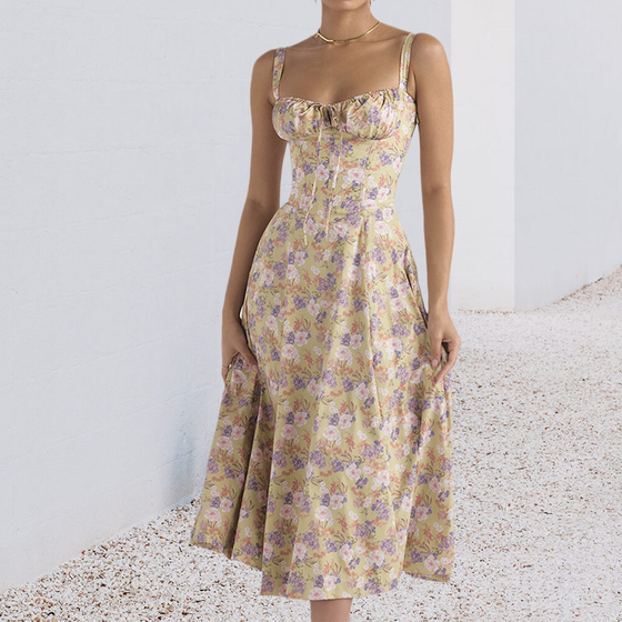 Carmen Tryckt Bustier solklänning