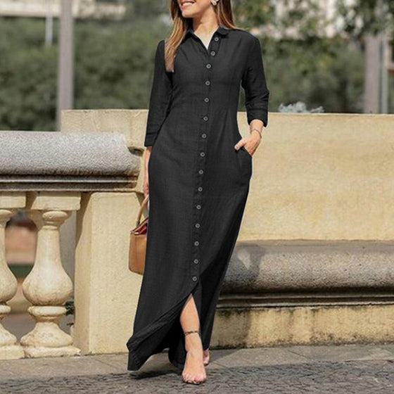 Denim maxiklänning med knapp