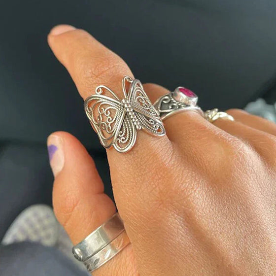 Handgjord vintage fjärilsring