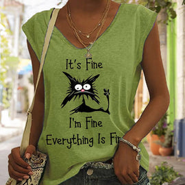 T-shirt med kattmönster för damer