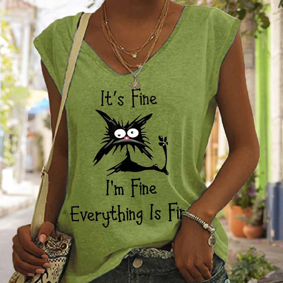 T-shirt med kattmönster för damer