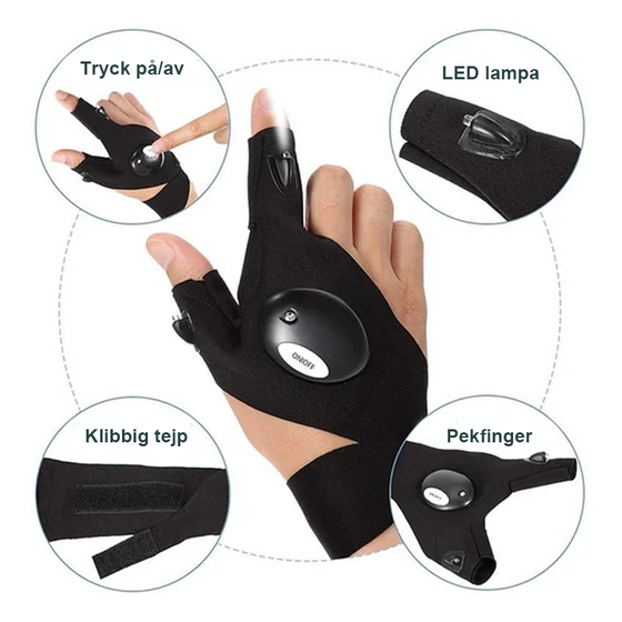 LED-handskar med vattentäta lampor