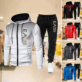 Hoodie Sweatpants Set för herrar med dragkedja