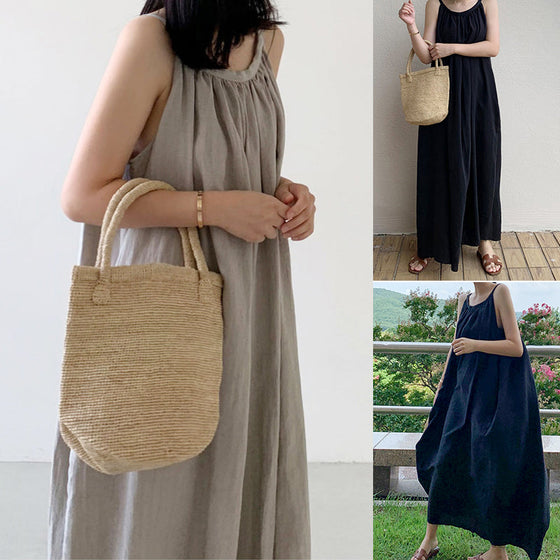 Ärmlös slingklänning i bomullslinne