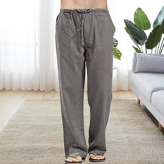 Herr casual linnebyxor med resår i midjan