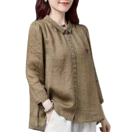 Casual långärmad blus i bomullslinne