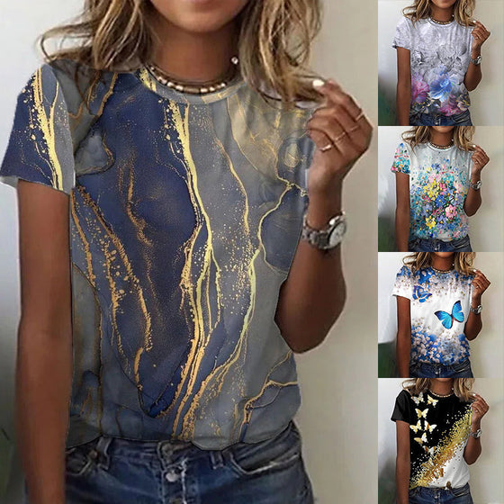 Enkel t-shirt med rund hals med tryck