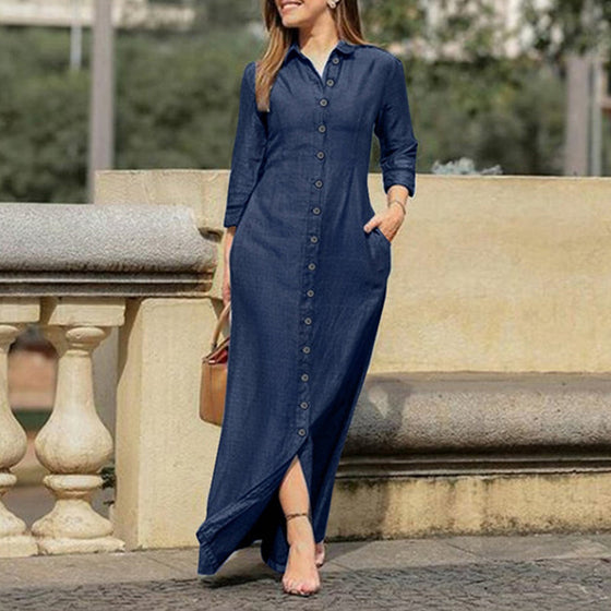 Denim maxiklänning med knapp