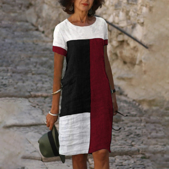 Färgblock kortärmad klänning med rund hals