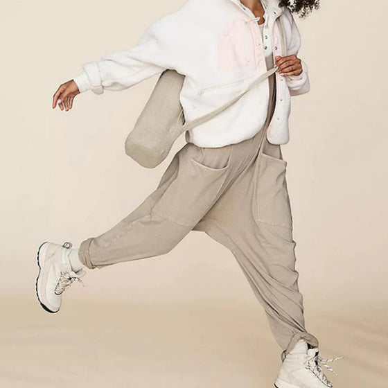 Enfärgad V-Neck Sling Pocket Jumpsuit