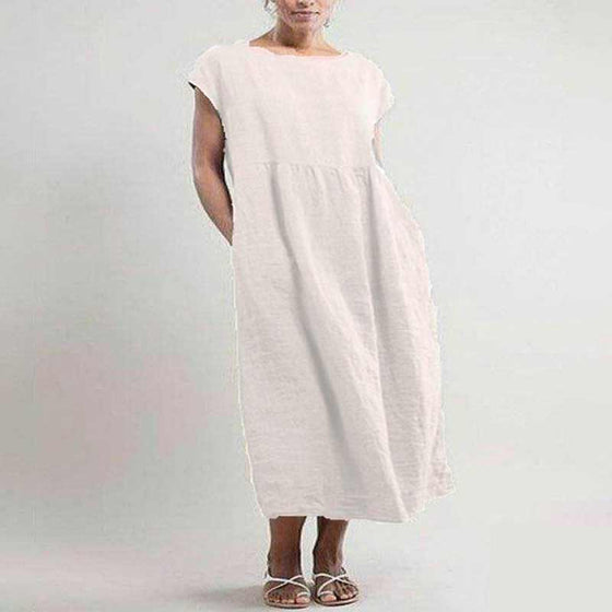 Enfärgad ärmlös lös linneklänning med ficka