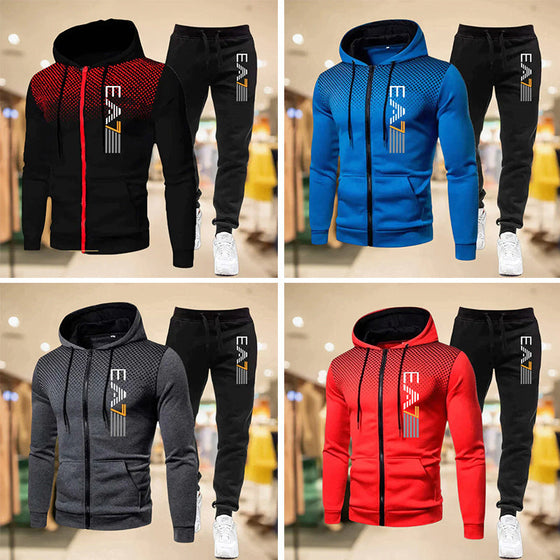 Hoodie Sweatpants Set för herrar med dragkedja