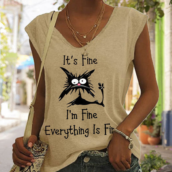 T-shirt med kattmönster för damer