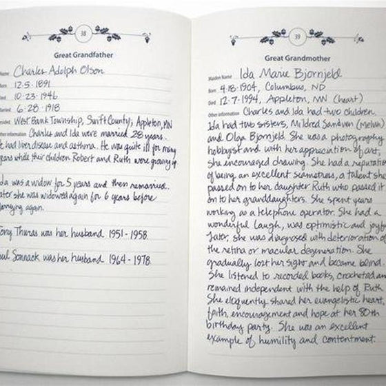 Anteckningsbok för släktträd - minnen av förfäder