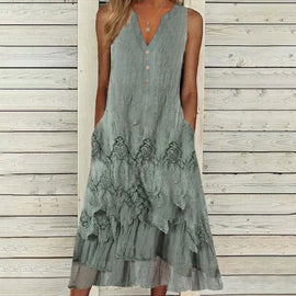 V-ringad ärmlös klänning med ficka