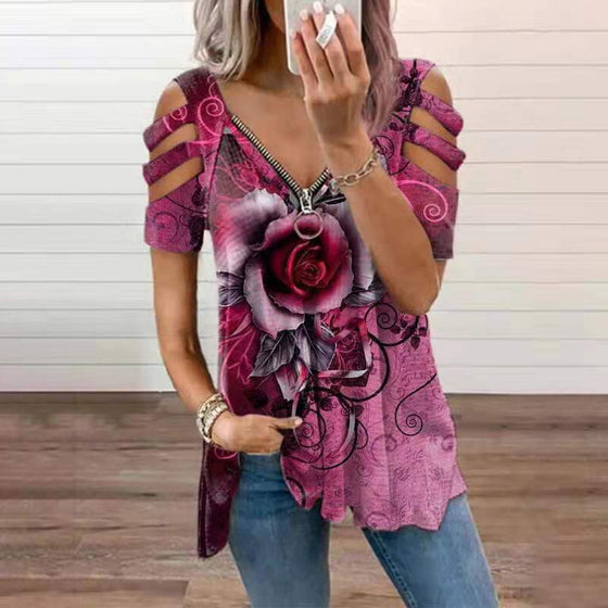 Rosa T-shirt med dragkedja