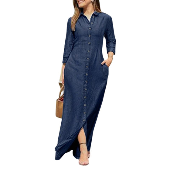 Denim maxiklänning med knapp