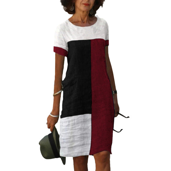 Färgblock kortärmad klänning med rund hals